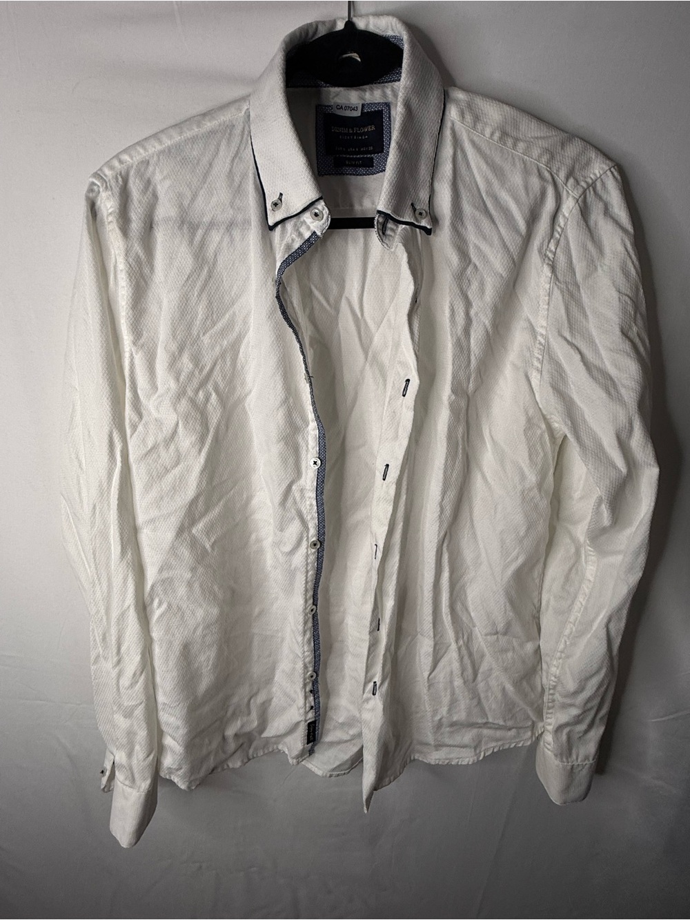 Denim & Flower White Shirt with Navy Trim